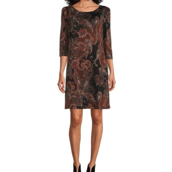 Jessica Howard Dresses & Skirts - Like new Jessica Howard black and brown long sleeve‎ printed dress